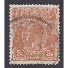 Australian  King George V  5d Brown   Wmk  C of A  Plate Variety 3R7..